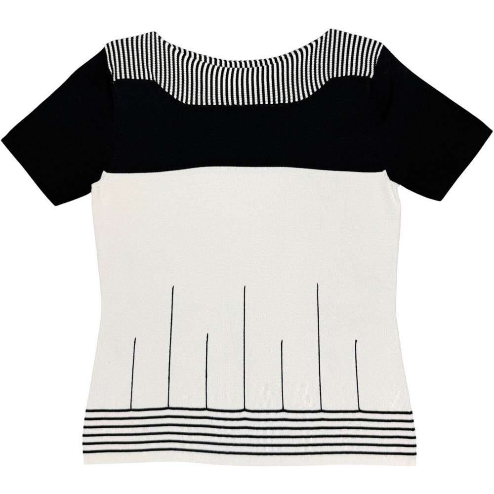 Notations Petite Womens Petite Small Black White Striped Knit Short Sleeve Top